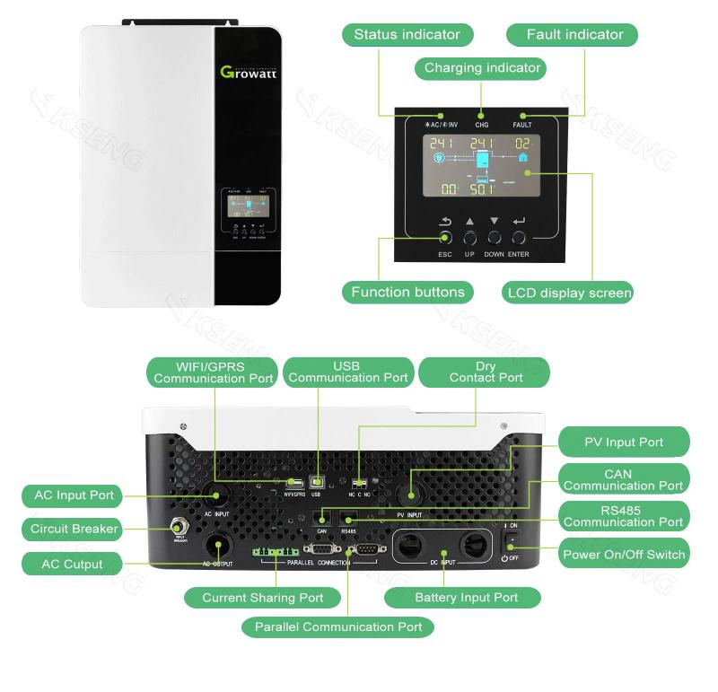 Inverter solare fotovoltaico Growatt SPF 5000 ES Off Grid 48v 5000W con funzione parallela