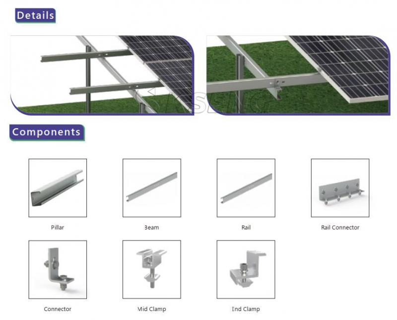 Struttura delle staffe di montaggio a terra del pannello solare fotovoltaico in acciaio al carbonio Kseng per il sistema di energia solare