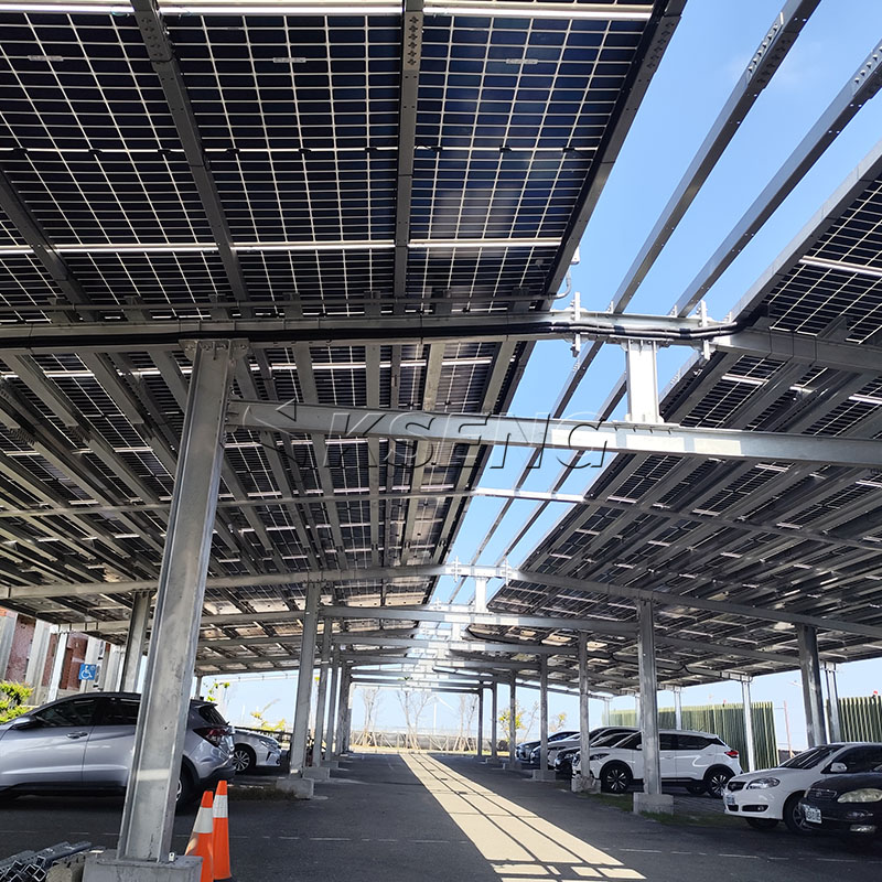 Posto auto coperto solare in acciaio al carbonio zincato Kseng - Sistema di tettoia per parcheggio solare durevole