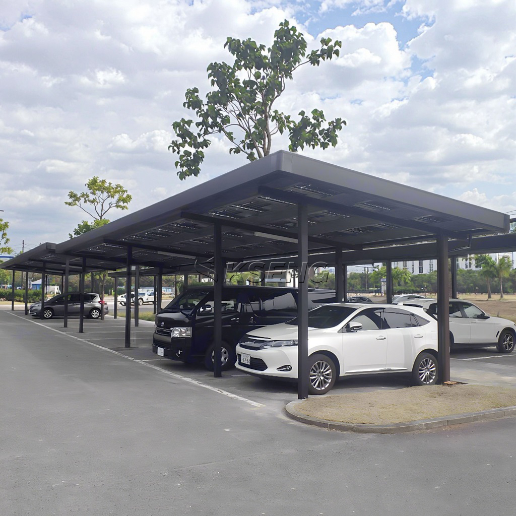 Sistema di scaffalature per posto auto coperto solare Struttura in alluminio resistente al vento e resistente all'acqua