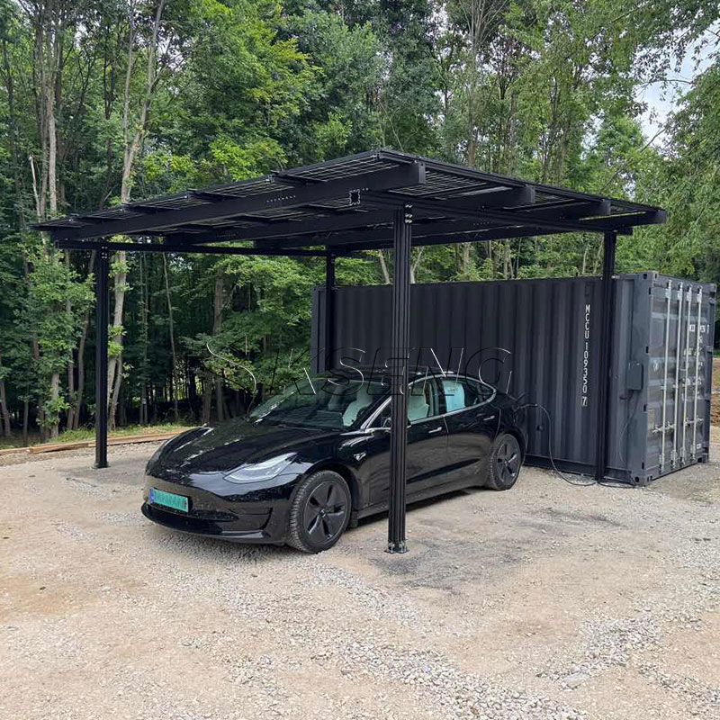 Posto auto coperto solare in alluminio nero