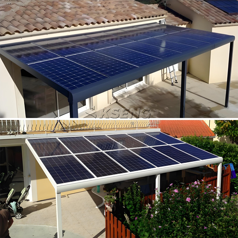 Moderna struttura solare leggera e resistente per posto auto coperto solare in alluminio montato a parete