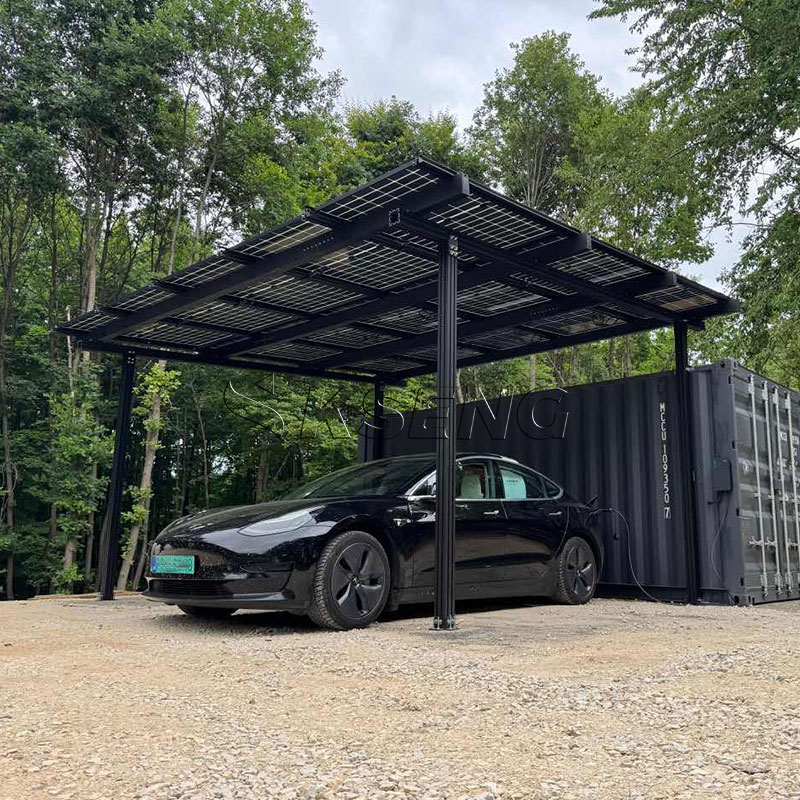 Posto auto coperto solare in alluminio nero per 2 auto: un investimento intelligente per l'energia sostenibile in Slovacchia 