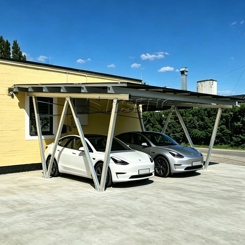 Caso di studio Kseng per staffa per posto auto coperto solare in alluminio di tipo W impermeabile da 6 kW - Progetto per 2 auto in Austria