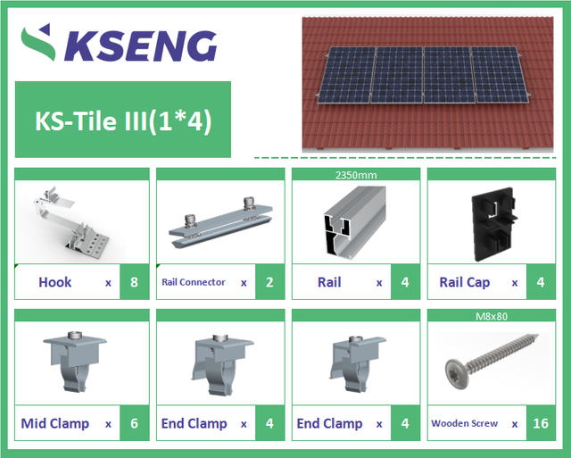 Sistema di montaggio solare per tetto in tegole Kseng R061 con gancio per tetto HA-1101
