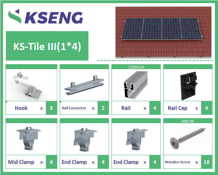 Sistema di montaggio solare per tetto in tegole Kseng R061 con gancio per tetto HA-1101