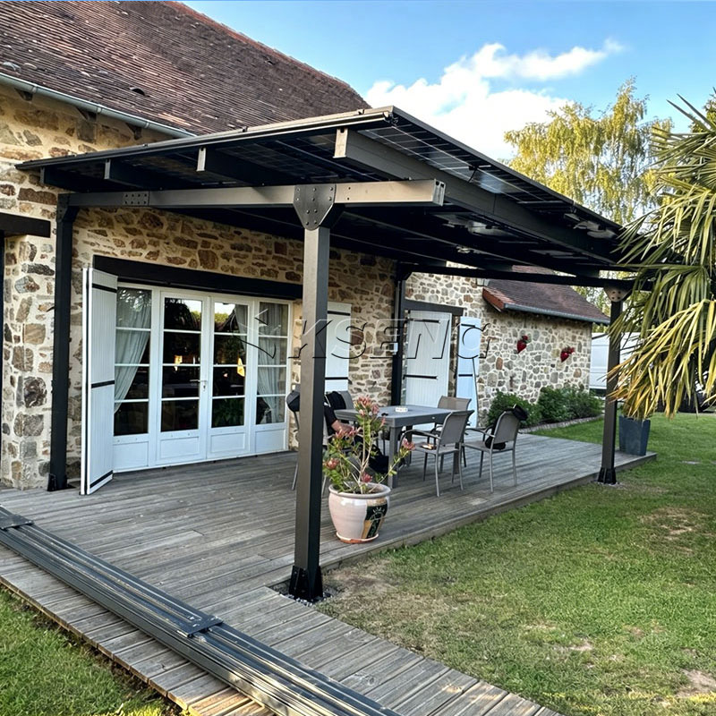 Staffa di montaggio per posto auto coperto per pergola solare impermeabile in alluminio nero Progetto da 6 kW in Francia | Kseng solare